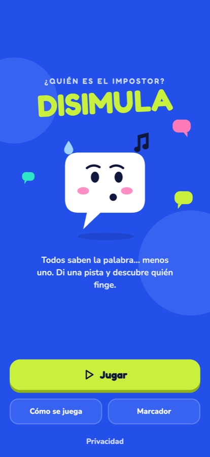 Pantalla de inicio de Disimula